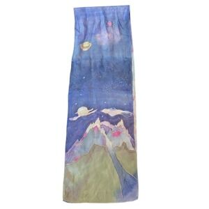 Vintage Happiness Made in China Hand Painted Silk Scarf Celestial Mountain‎ Art